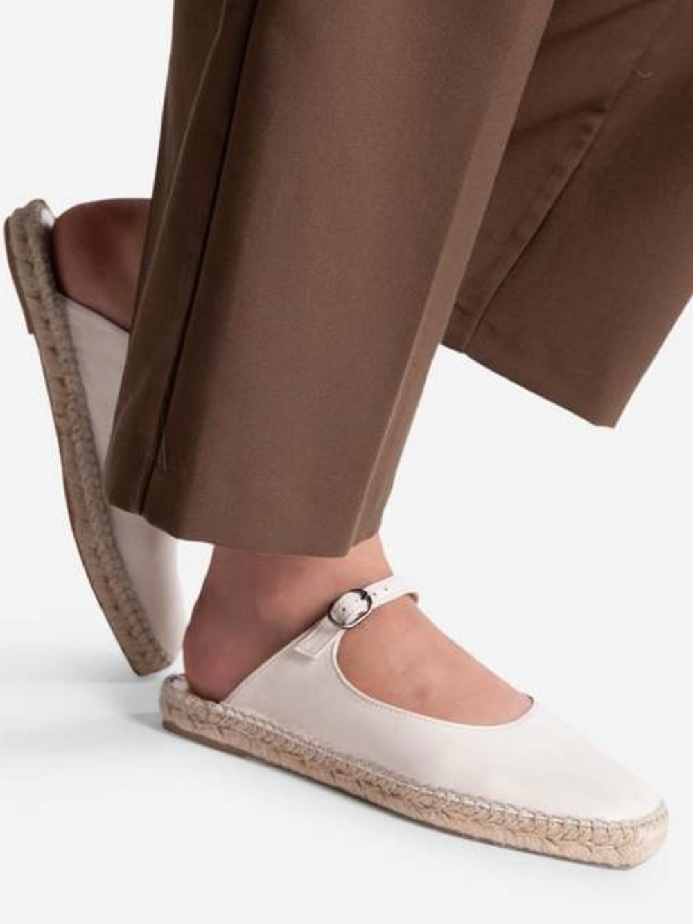 Intentionally Blank 9 White Leather Espadrille Mule Slip Ons Neutral Preppy Boho